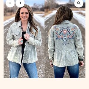Mystree Light Denim Jacket with Embroidered Back